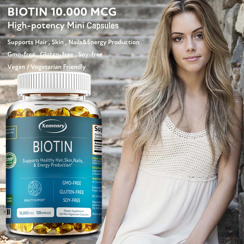 

Biotin Capsule Supplement 10000 Mg - Boosts Cellular Energy, Supports Healthy Hair, Skin and Nails, Improves Immunity, Non-GMO