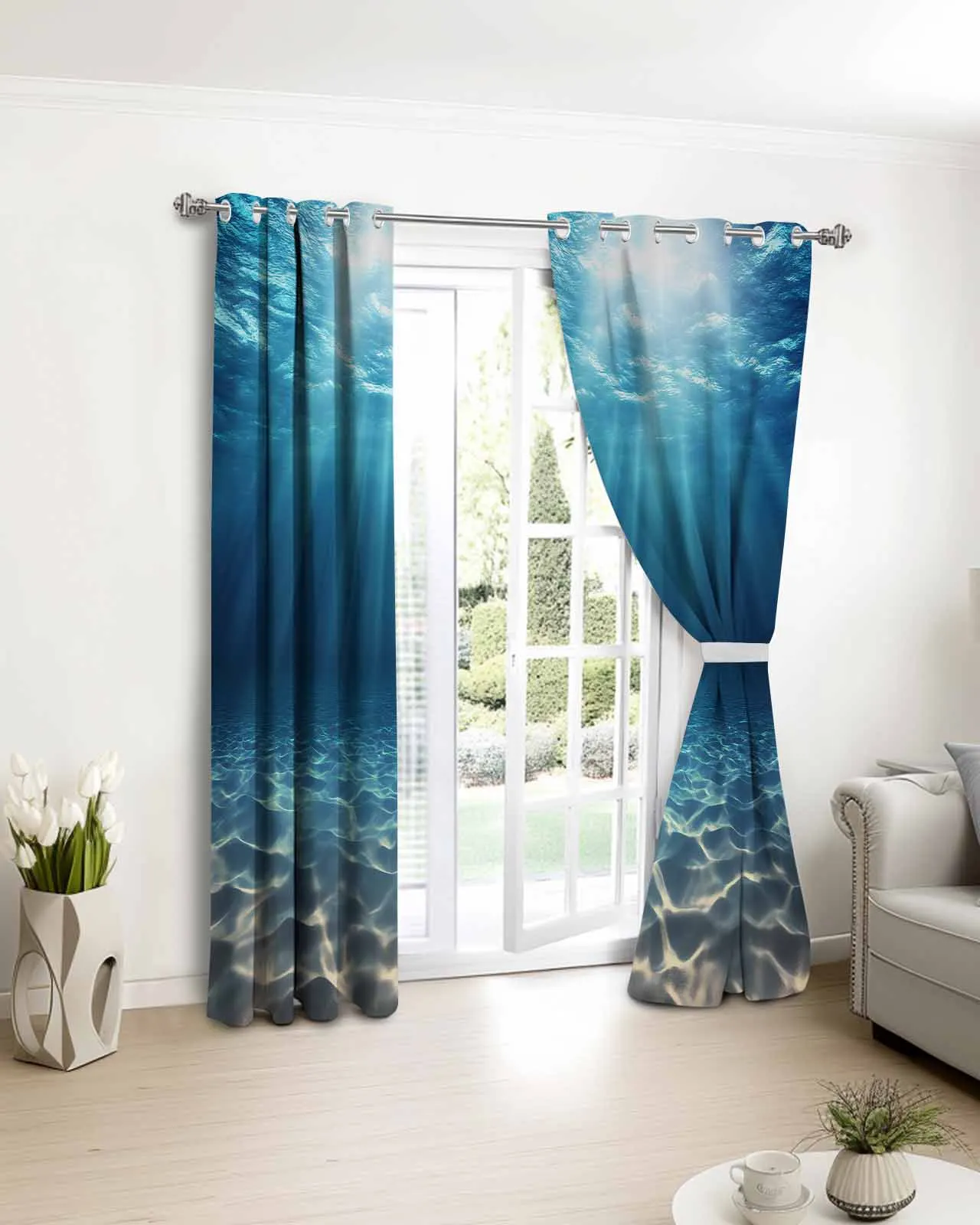 

Summer Ocean Underwater Window Curtains Living Room Kitchen Curtains for Bedroom Left and Right Biparting Open Curtains