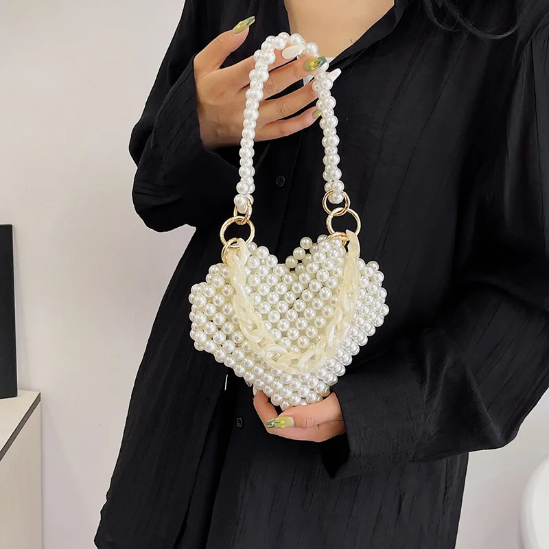 

Сумка Love Pearl, сумка из бисера ручной работы, модная и универсальная сумка через плечо с цепочкой, нишевый дизайн, ручная женская сумка