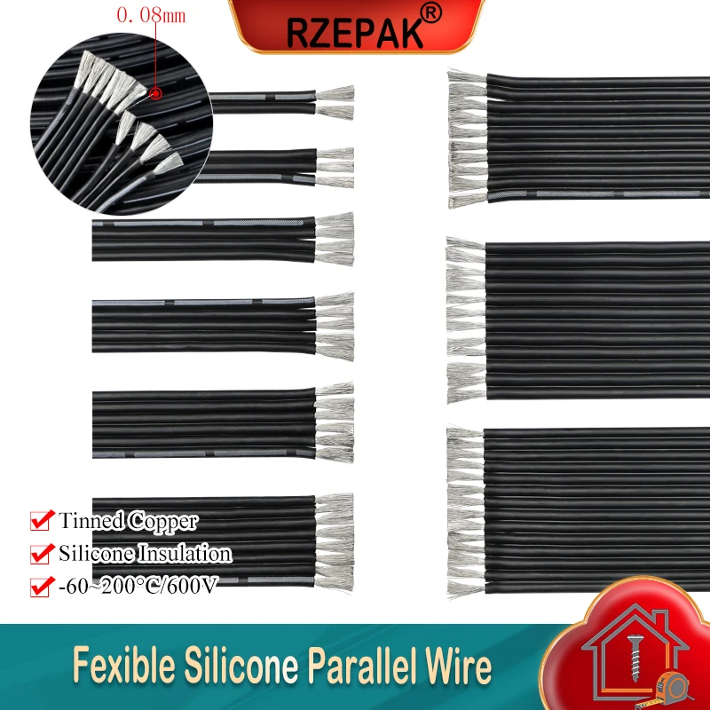1~50m Silicone Parallel Wire 30/28/26/24/22/20AWG High Temperature Resistant 2P/3P/4P/5P/6P/8P/10P/12P/14P Fexible Copper Cable