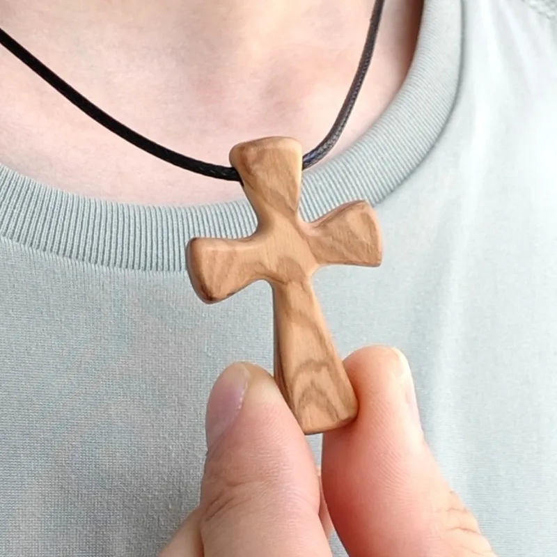 

Wooden Handmade Pendant Long Adjustable Prayer Necklace Carved Craft Necklaces for Reflection Tapered Exquisite Pendants Gift