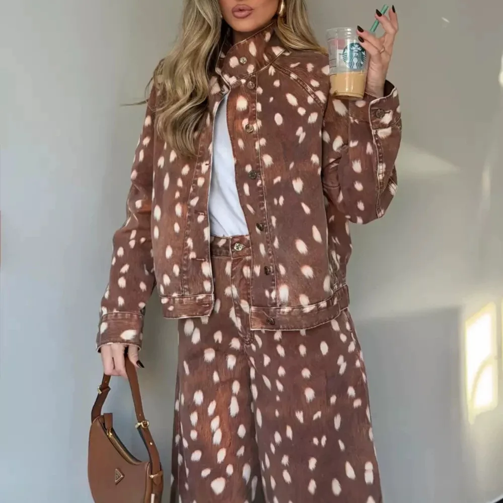 Stiglich And Multifunctional Loose-fitting Washing Denim Jacket With A Small Deer. Print, Long Sleeves, For Women, Style 6260