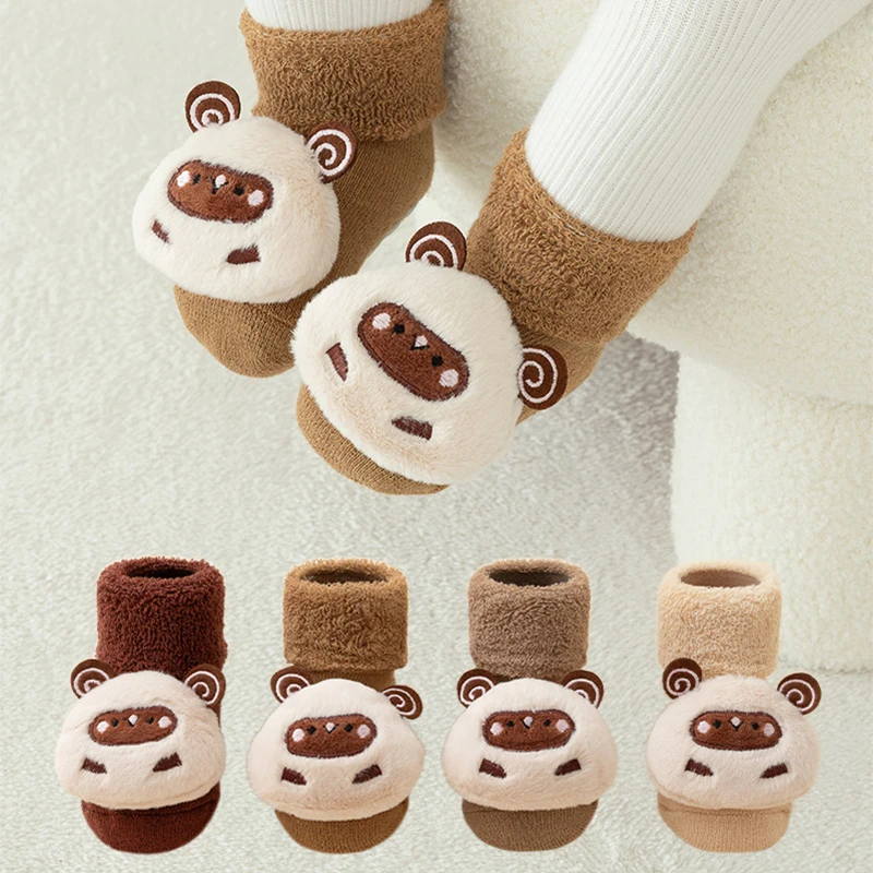 

Зимние теплые детские плюшевые носки, противоскользящие детские напольные носки, прогулочные носки с мультяшной куклой для новорожденных, милая детская термообувь для мальчиков и девочек