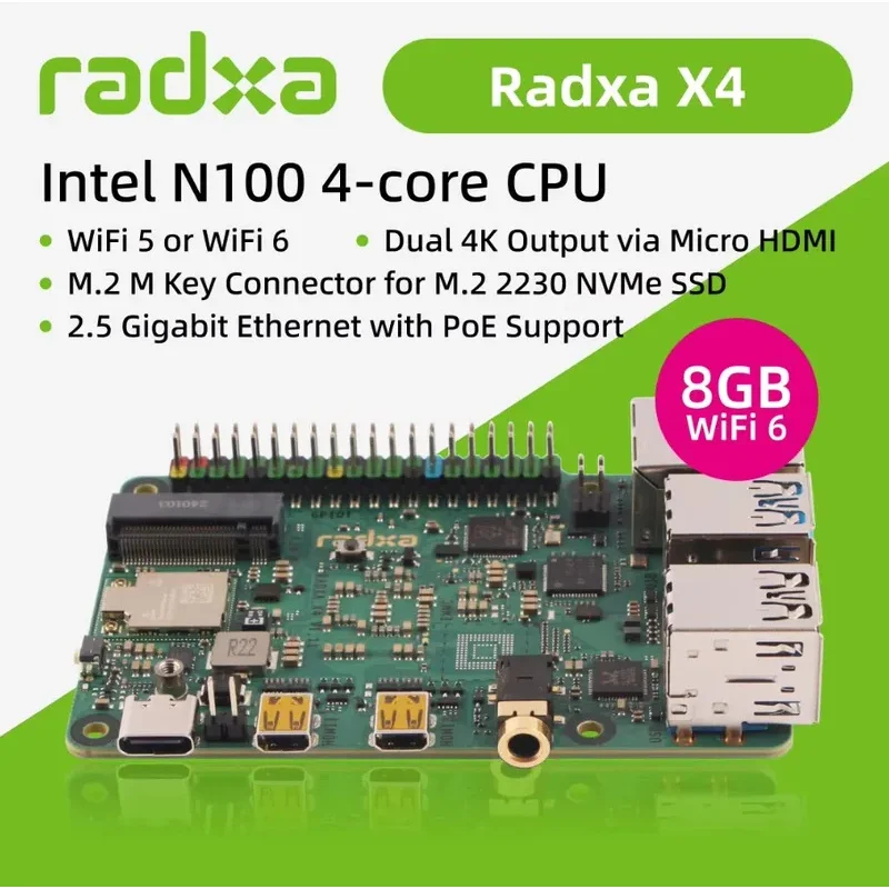 Radxa X4 N100 SBC: PCIe Gen3 NVMe, WiFi 6, Dual 4K HDMI - Raspberry Pi 5 Alternative w