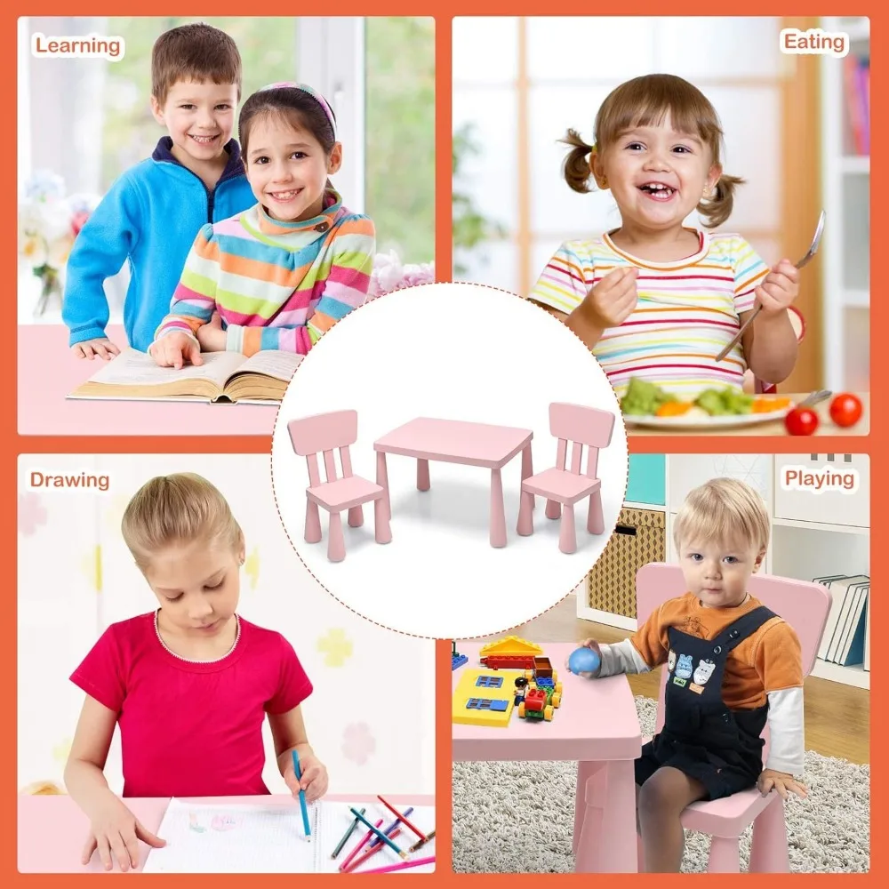 Kids Table and Chair Set For Toddler, 3 Piece Plastic Children Activity Table for Reading, Drawing, Snack Time, Arts Crafts