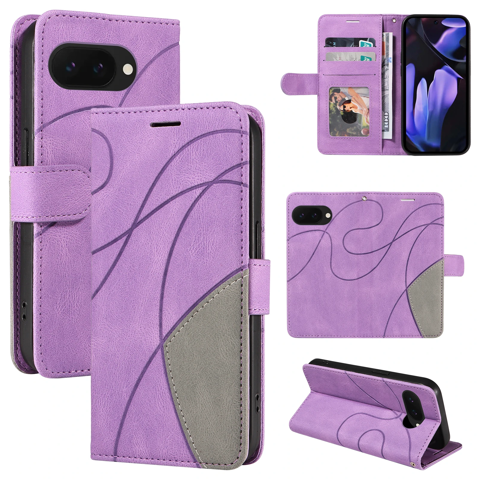 

Luxury Line Leather Phone Case For Google Pixel 9 8 7 6 Pro 9A 8A 7A 6A 5A 4A Pixel 9 Pro XL Flip Wallet Card Solt Book Cover