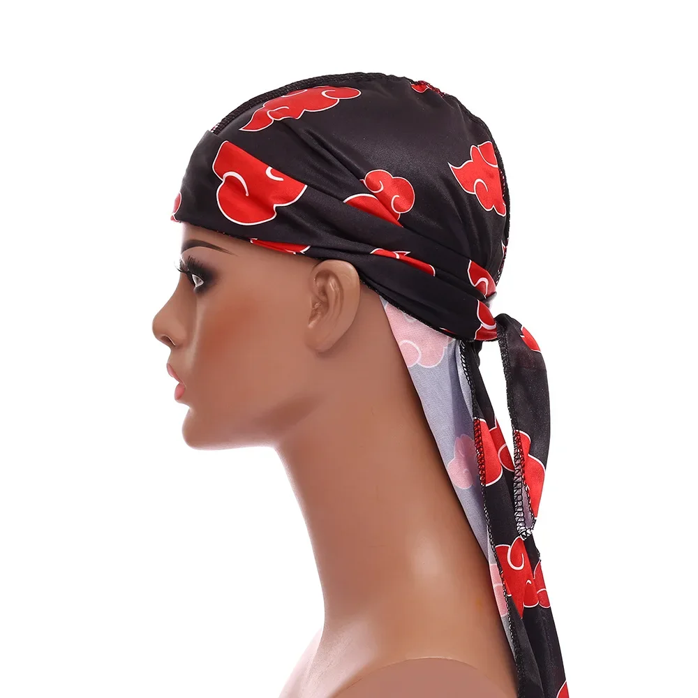 Akatsuki Cloud Durag Unisex Bandeaux Dorag Hiphop Bandana Stain Pirate Cap Waves Du Doo Rag Men Long Wide Straps Soft Headwraps