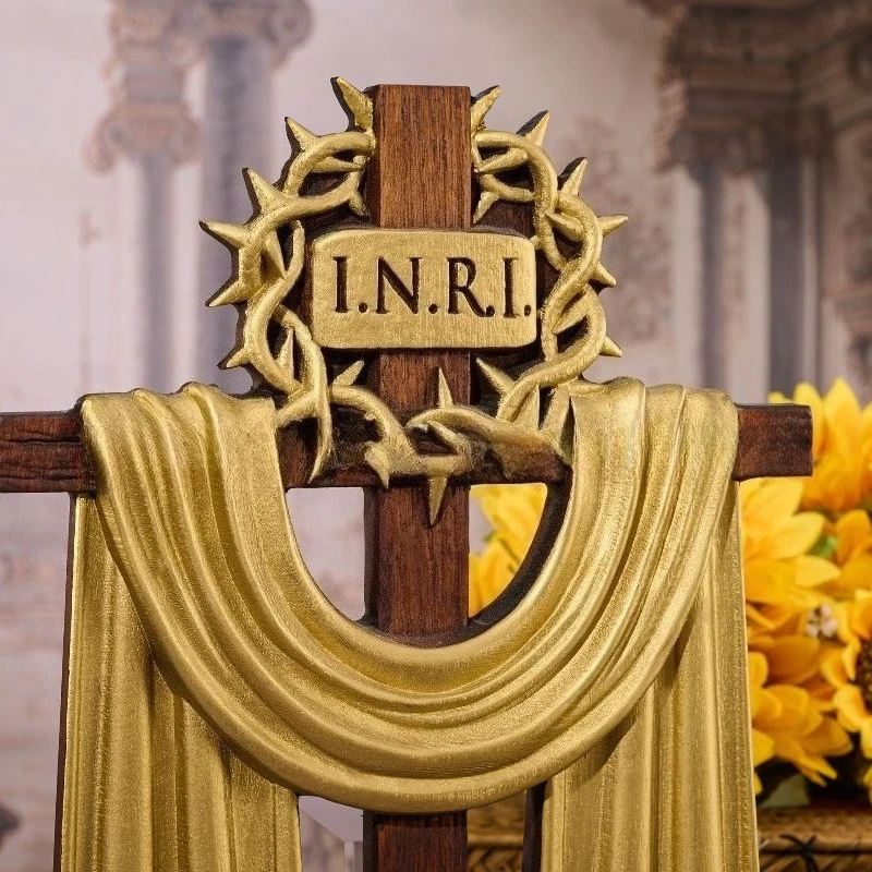 Thorn Crown and Cross Easter-Themed Beech Wood Carving Home Decor Hanging Ornament Craft