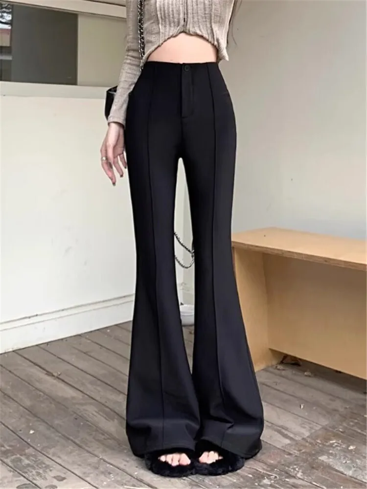 

Black Micro Flared Casual Pants For Women In Winter High Waist Slim Fit And Slimming Floor Length Pants