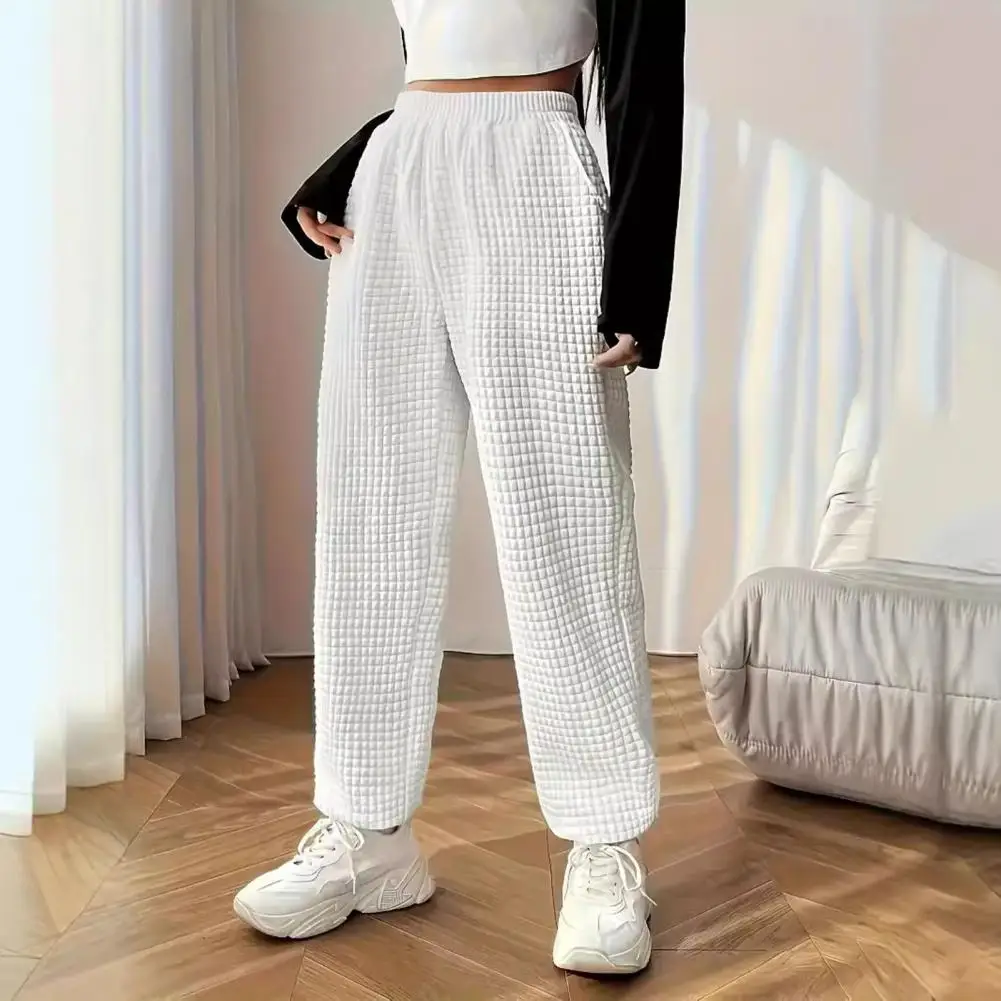 

Women Sweatpants Stylish Women's High Waist Wide Leg Pants With Pockets Trousers Solid Color Waffle Texture Sweatpants