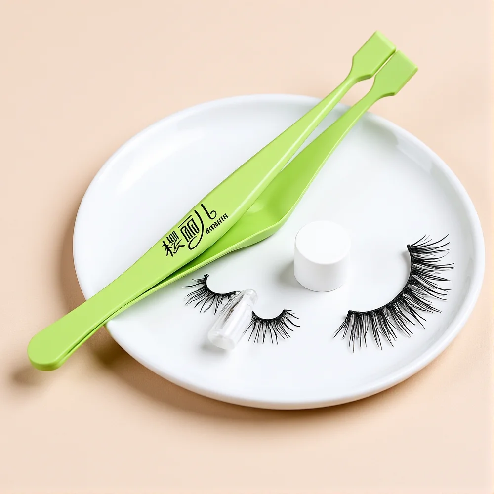 Kosmetische Clips Superharte Edelstahlpinzette Gepfropfte Wimpernpinzette Grüne Pinzette für falsche Wimpern für den Schönheitssalon