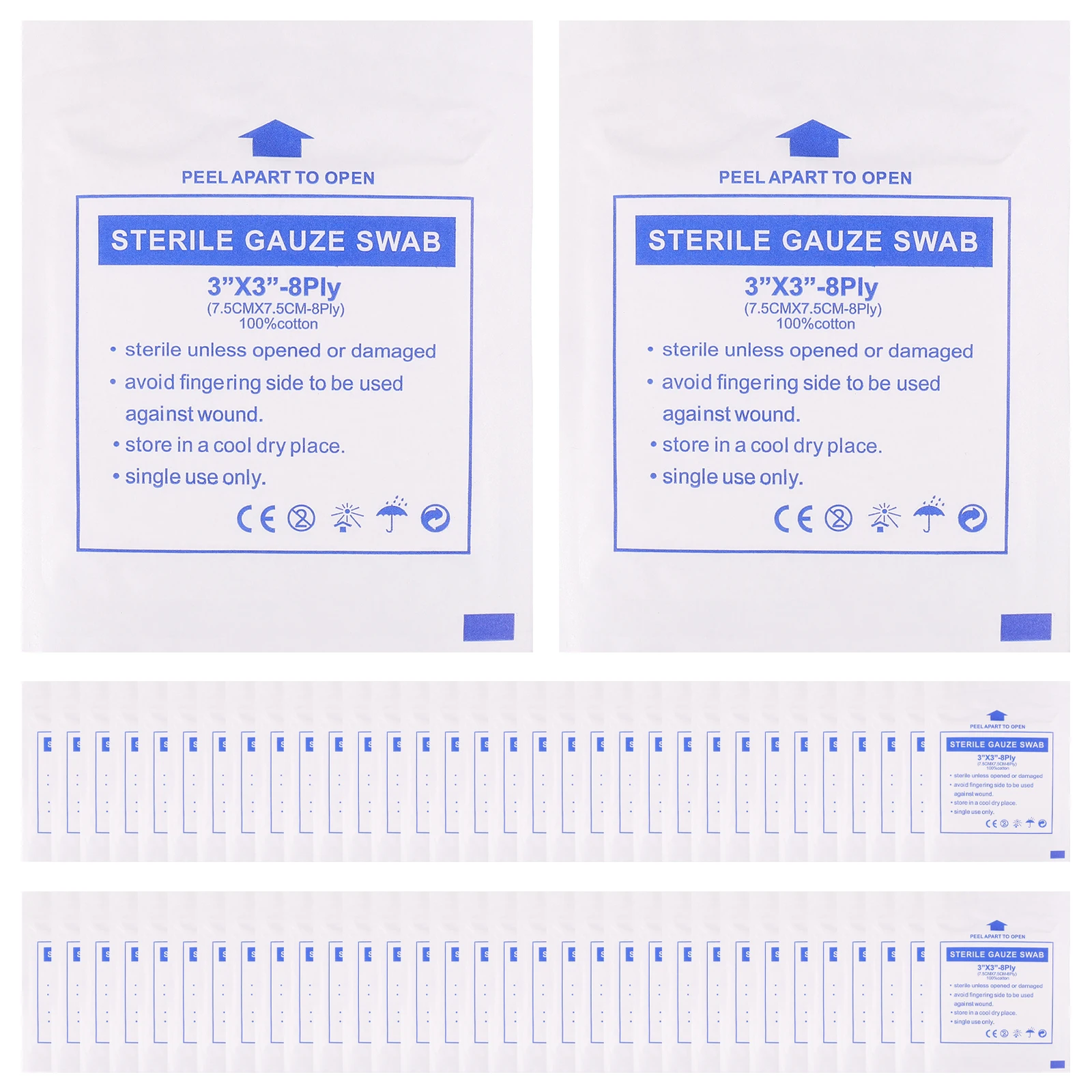 

100 Pcs Sterile Gauze Pads Medical Cotton Wound Dressing Sheets for Arm Wrist Foot Ankle Knee Elbow Injuries Breathing Portable
