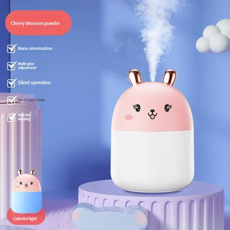 Cute Rabbit Air Humidifier Aroma Diffuser USB Mute Mist Maker For Home Car With Colorful Night Lights Mini Humidificat