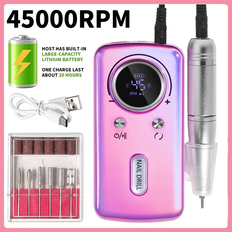 

Electric Grinder 45,000 RPM Portable Rechargeable Nail Drill Home Nail Salon Professional Nail File Polishing Tool