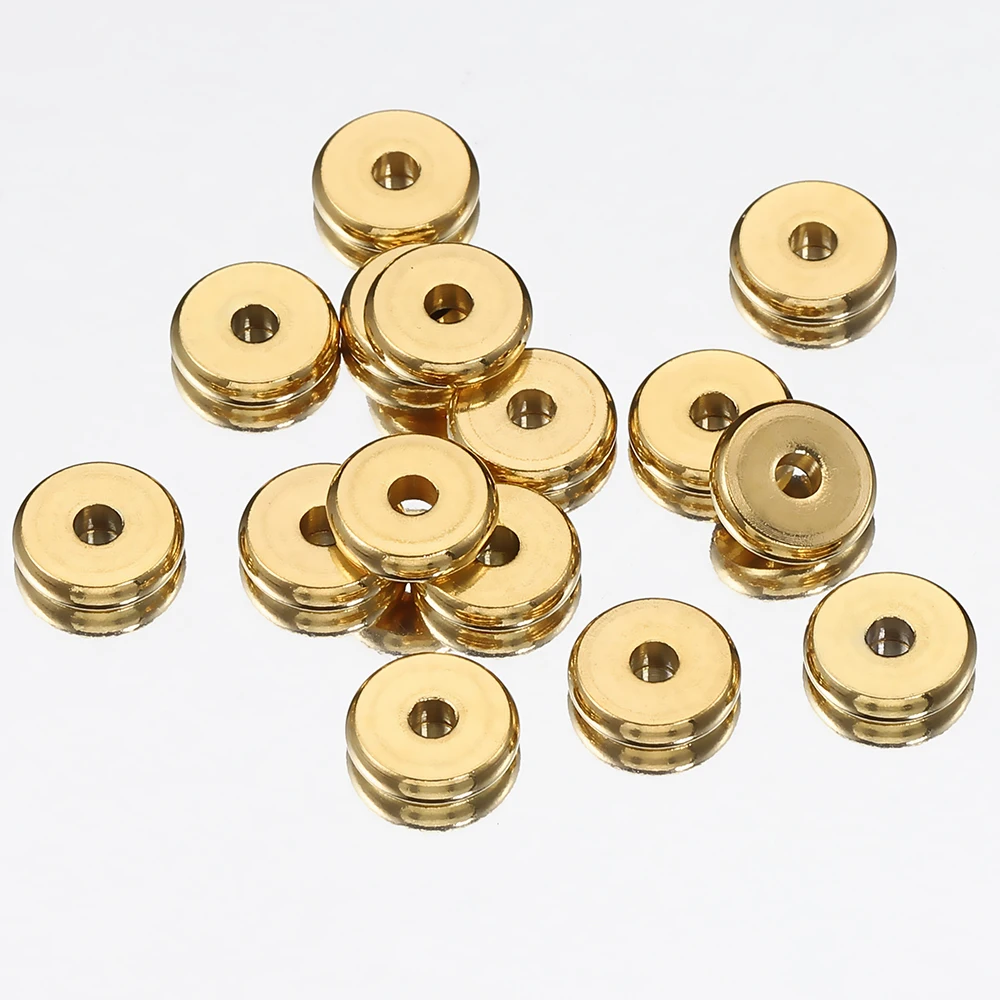 100 Stück Edelstahlperlen, flache runde Perlen in Goldfarbe, lose Abstandsperlen für DIY-Armbänder, Halsketten, Schmuckherstellung, Großhandel – Detail 6