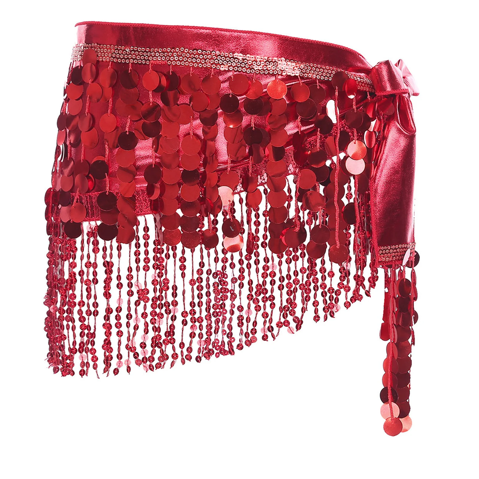 Adults Wrap Skirt Dancewear Womens Glittery Belly Dance Costumes Sequin Tassel Skirts Fringed Latin Metallic Shiny Hip Scarf