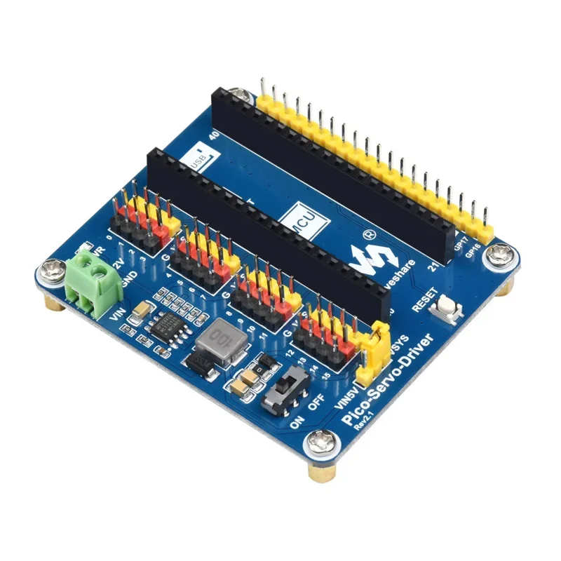 16-Channel 16-Bit PWM Servo Motor Driver Module Shield Expander Expansion Board HAT For RPI Raspberry Pi PICO RP2040 WH