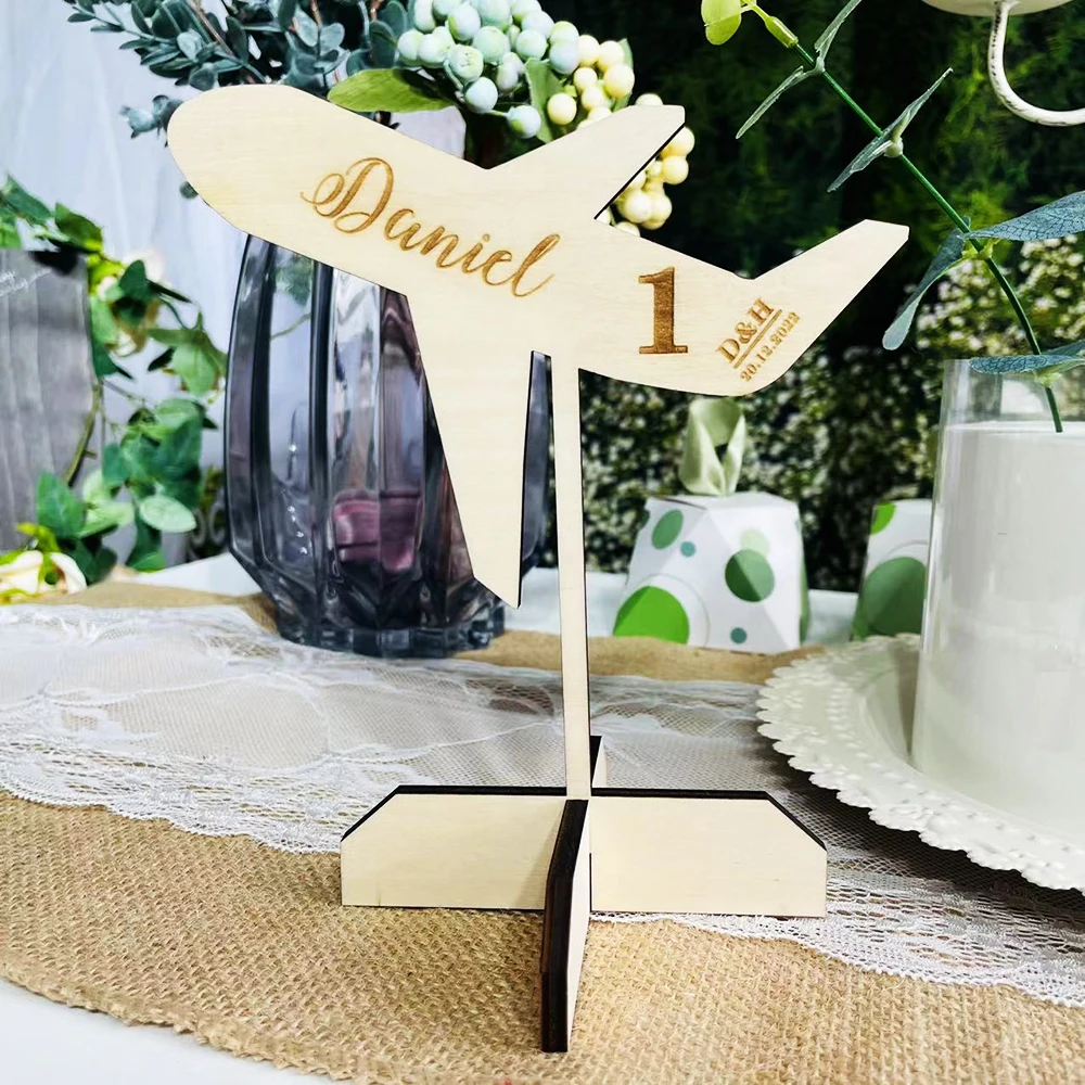 Personalized Airplane Travel Table Number Pilot Wedding Custom Bridal Airplane Party Centerpiece Jet Themed Table Decorations