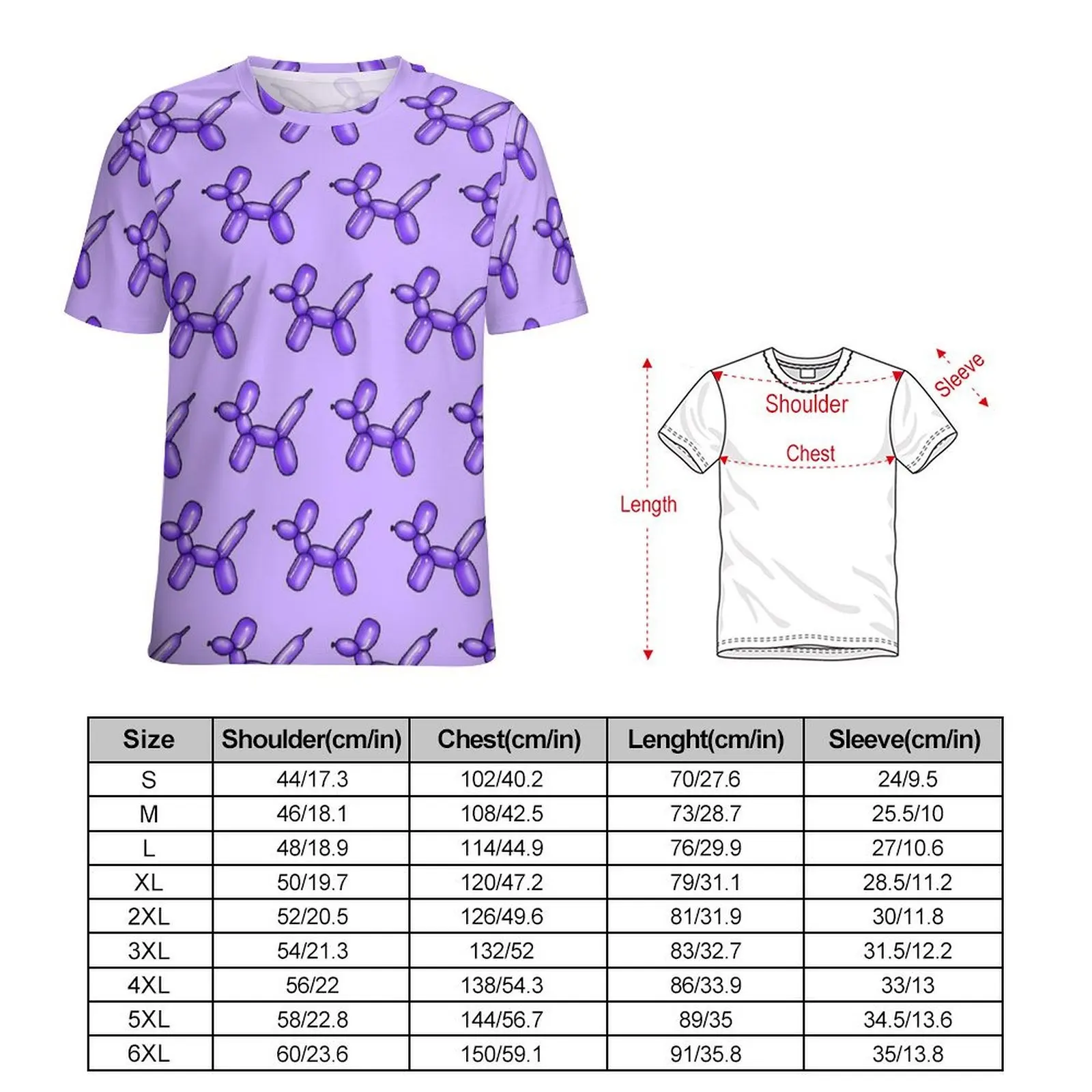 Purple Balloon Dog Light Purple Print T Shirt For Male O Neck T Shirts Summer Harajuku Clothes Street Style Plus Size Tee Shirt