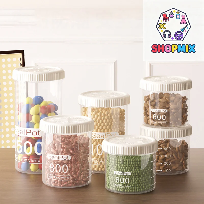1PC Grain Sealed Can Swivel Cap Airtight Containers Transparent Kitchen Keep Fresh Storage Jar Beans Flour Pasta Storage