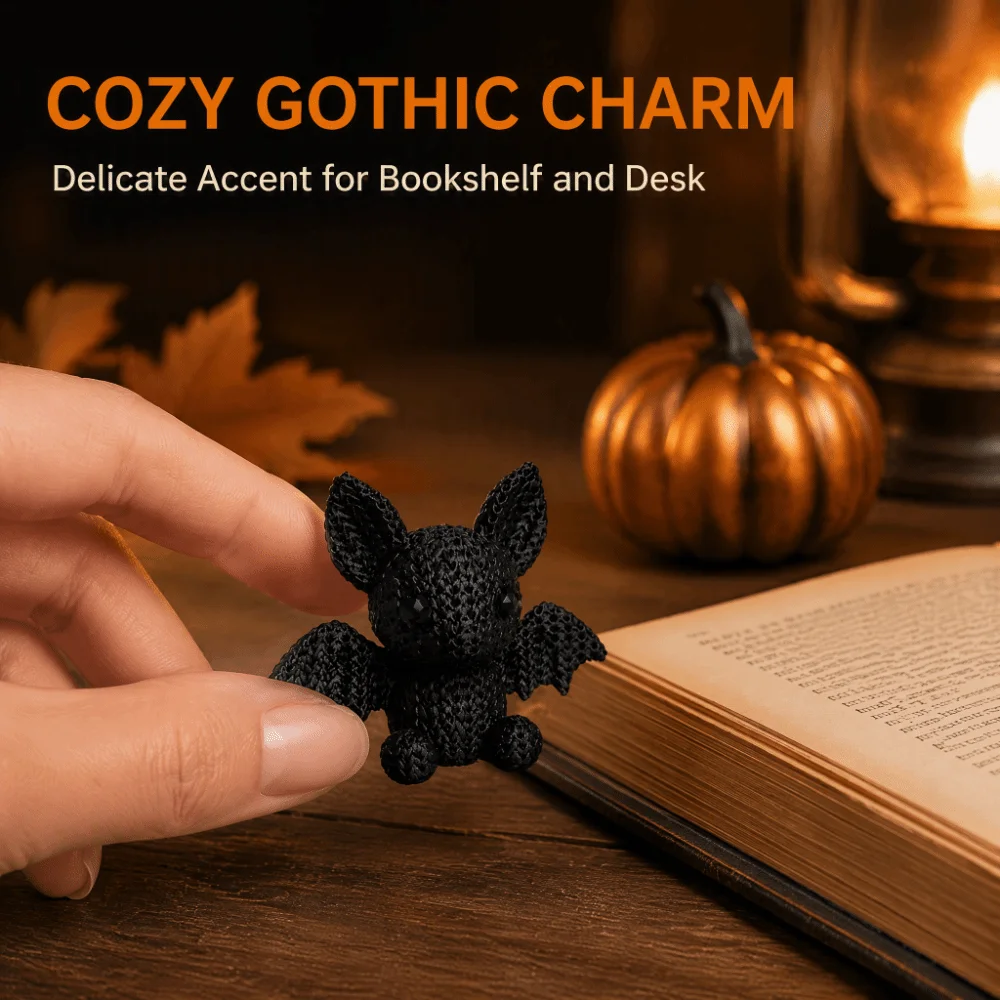 3D Printed Mini Knitted Texture Bat Figurine Gothic Faux-Knitted Halloween Bat Sculpture Crochet-Style Aesthetic
