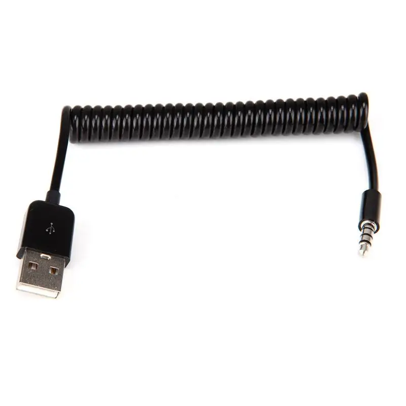 Spring Cable MP3 Download Cable, Charging Cable 3.5mm to USB Data Cable, Car Mounted AUX Conversion, USB Cable, CD Audio Cable