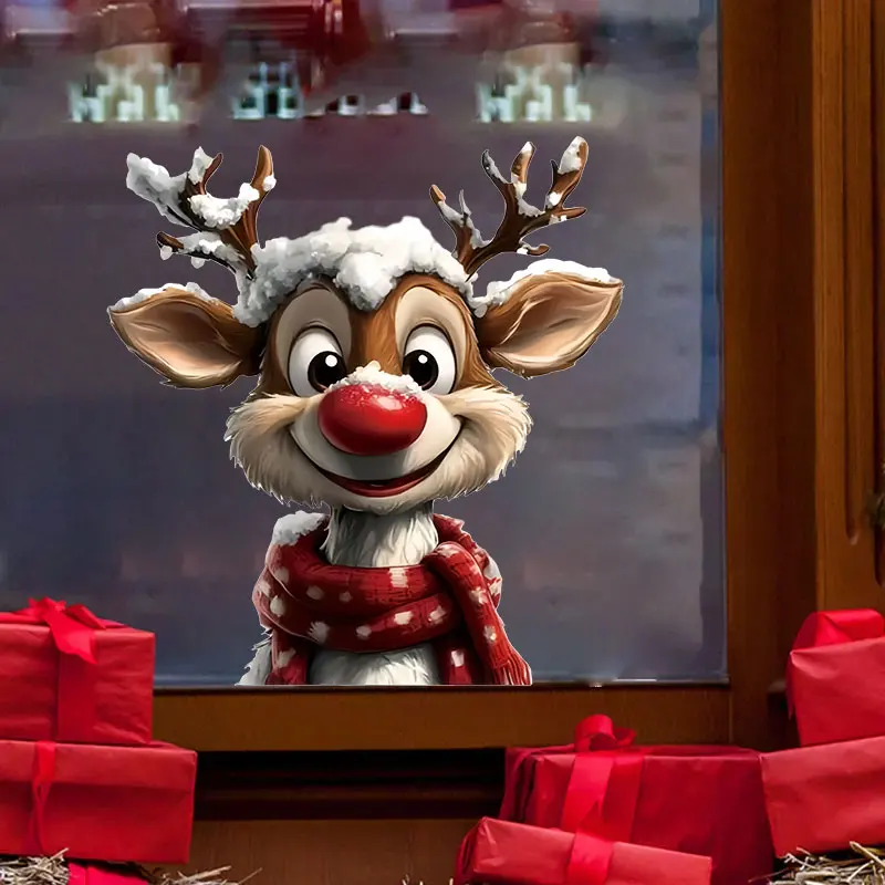 1PC Christmas Reindeer Window Stickers Waterproof for Home Decoration Window Glass Door DIY BathRoom Wall Universal Vinyl Decals