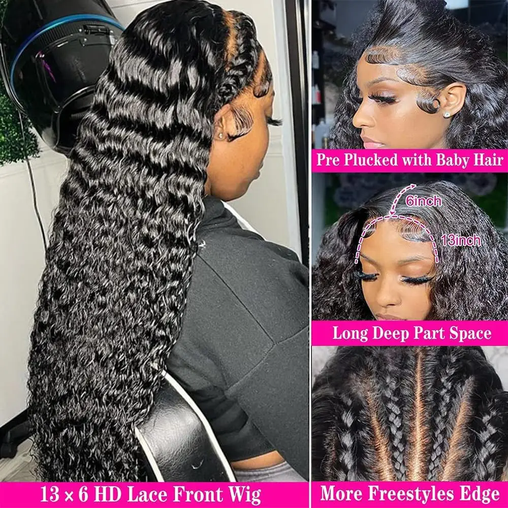 13x6 Hd Transparent Deep Wave Frontal Wig 5x5 Closure Wigs 250% Curly 8-34\