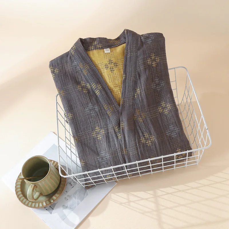

Pure Cotton Men's Robe Sleepwear Bathrobe Gown Kimono Yukata Loose Home Clothes Nightwear Autumn New Long Sleeved Nightgown