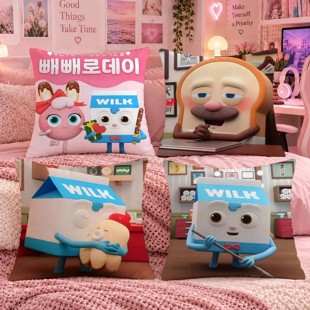 Cartoon Cute Kids B-Bread Barbershop Cushion Cover Double Sided Print Short Plush Pillow Sofa Bedroom Dorm Room Decor Gift