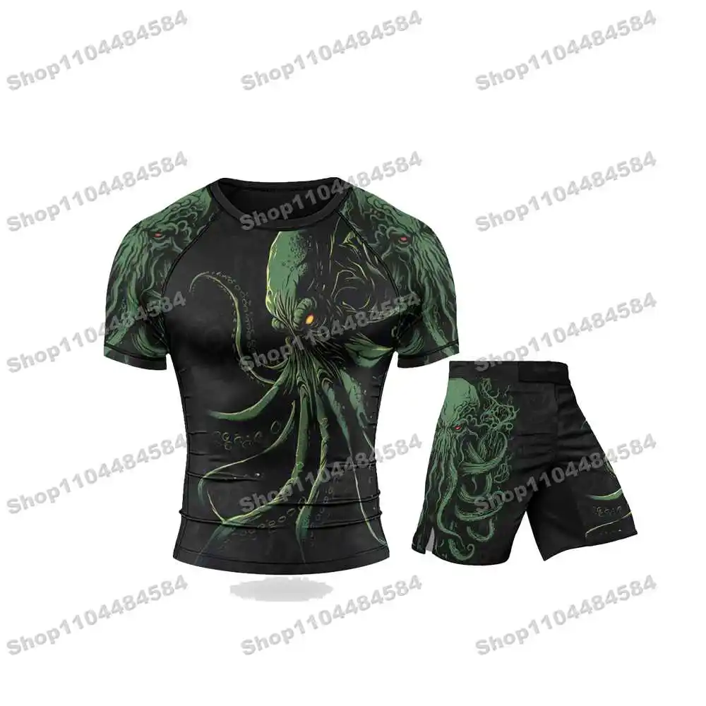 Conjuntos de Fitness Masculinos Populares 18th: Rash Guards Ninja WWF, Camisas de Surf, Camisetas de Praia, Roupa de Banho, Calções de Mergulho e Academia, MMA, BJJ, Jiu Jitsu