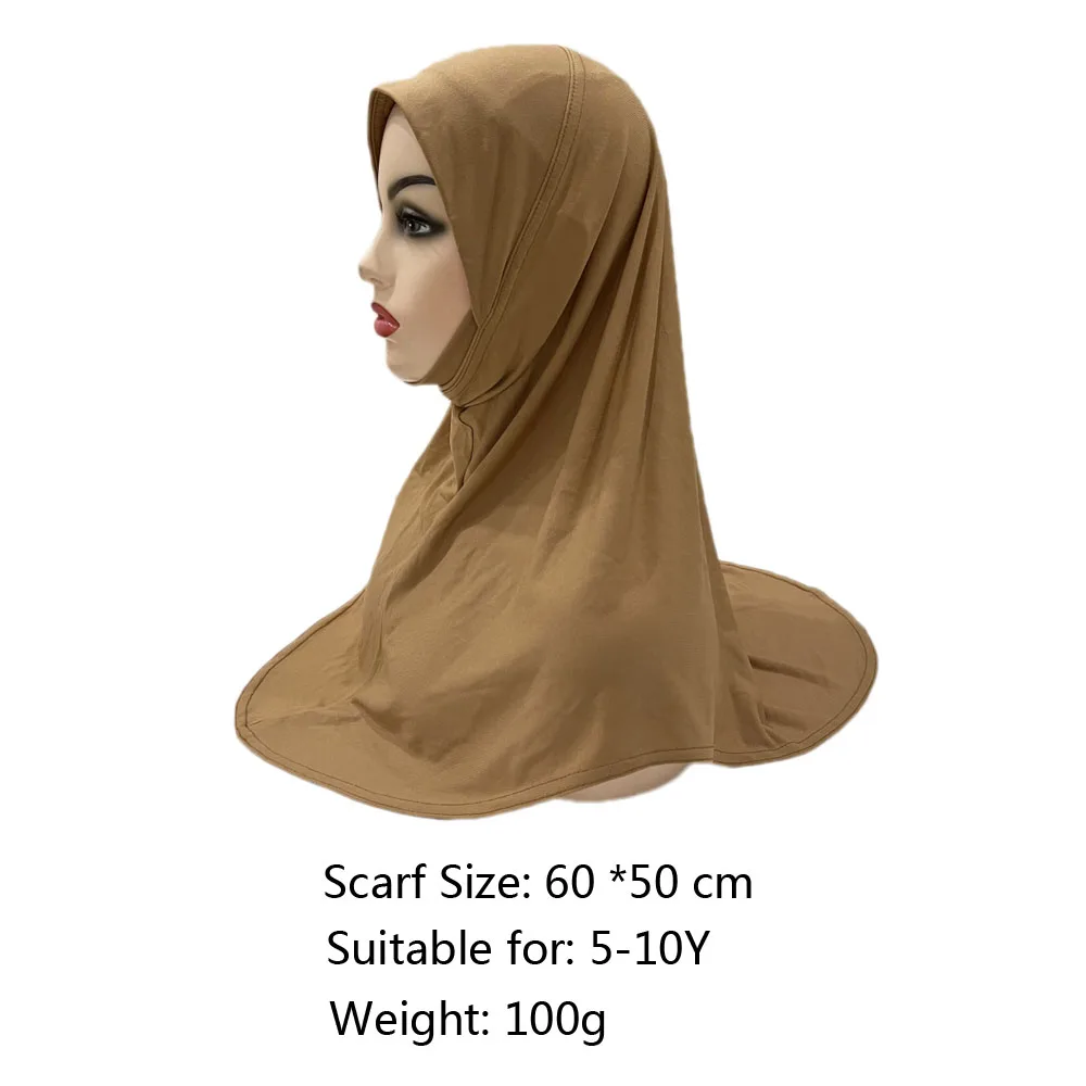 Muslim Girls Hijab Islamic Hijab One Piece Amira Easy to Wear Solid Color Islam Arab Scarf Shawls Pull On Headwrap for ages 5-10