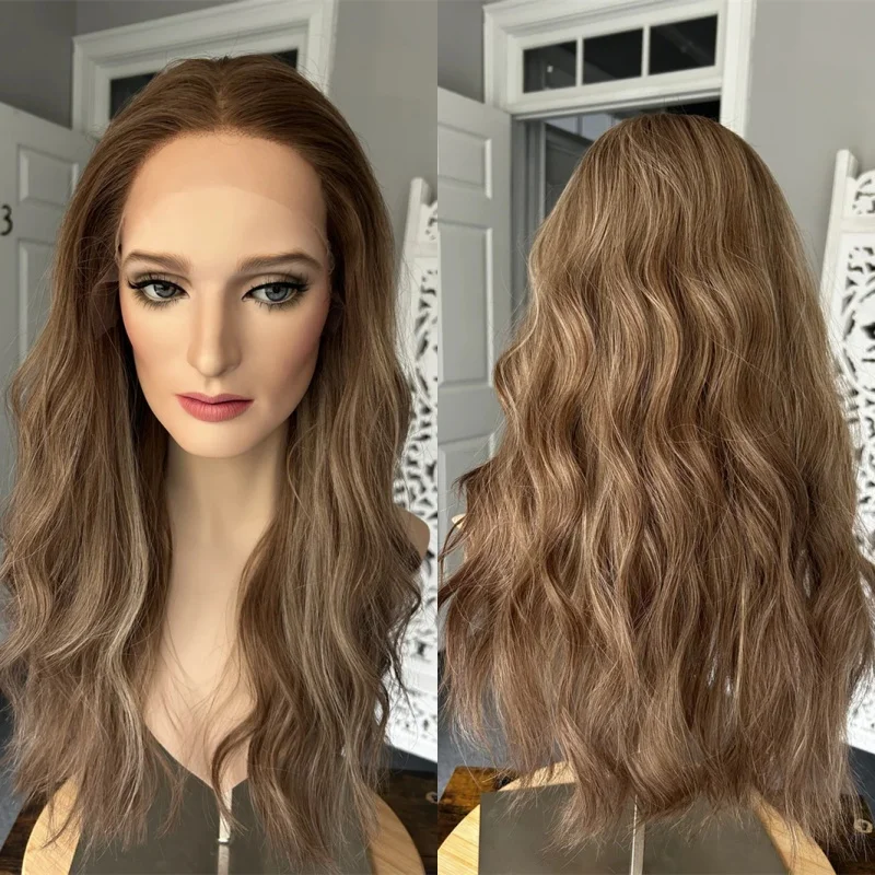 

Free Part Ombre Caramel Brown Balayage Wig Glueless Preplucked Hairline High Quality Synthetic HD Lace Front Wig Heat Resistant