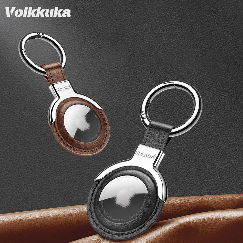 Voikukka Metal Ultra-thin Easy To Disassemble Keychain Locator Leather Protective Sleeve Pendant AirTags Accessories