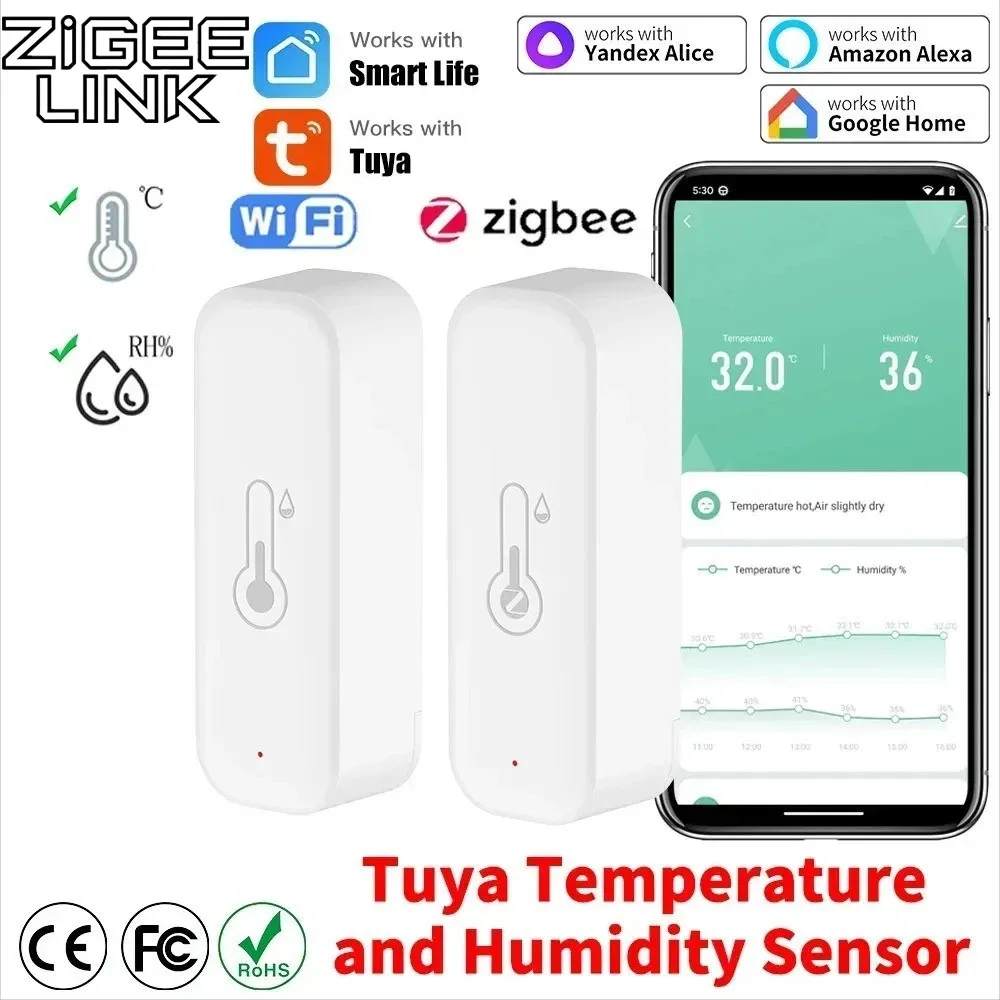 Zigbee 3.0 Temperature Humidity Sensor WiFi Smart Thermometer Hygrometer for Tuya APP Remote Monitor Alarm via Alexa Google Home
