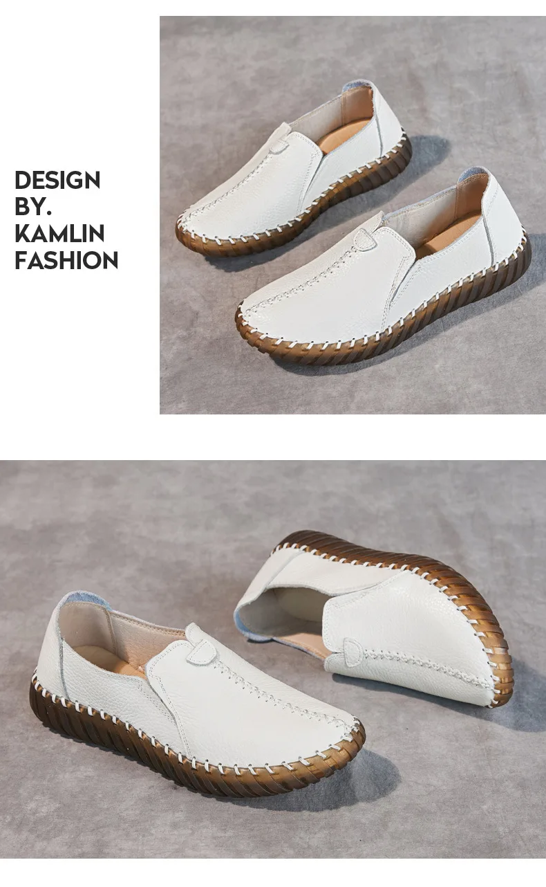 Echtleder-Sandalen mit Ausschnitten für Damen, weiße Ballerinas, Damen-Slip-On-Loafer, Damen-Krankenhaus, bequeme Krankenschwesterschuhe, flache Mutter-Sandale – Detail 20