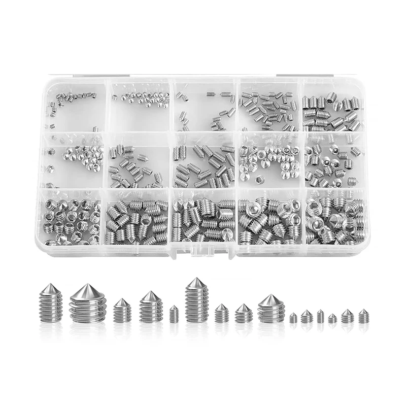304 parafusos de fixação de ponto cônico de cabeça allen de aço inoxidável, m3/m4/m5/m6/m8 kit de sortimento de parafusos sextavados internos