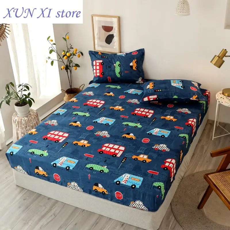 New 3 pcs Fitted Bed Sheets Single Bed Sheet Geometric Pattern Stitching Mattress Cover with elastic For Double Bed Sheet