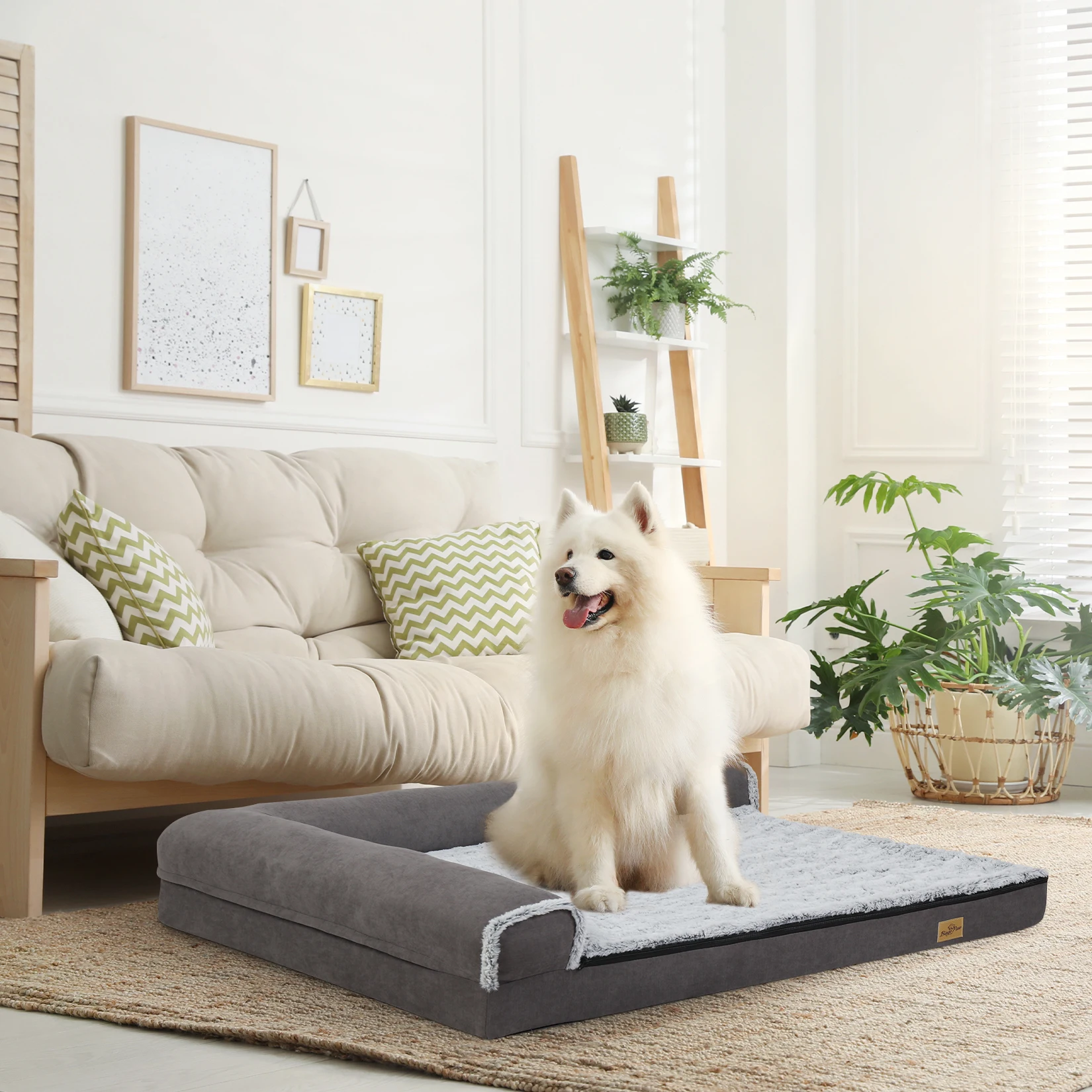 Picture 4: BigngoPaw Heavy Duty Dog Bed for Large Medium Super Soft L-shape Pet Calming Bed Chaise Sofa Kennel Mat w/ Removable Plush Cover