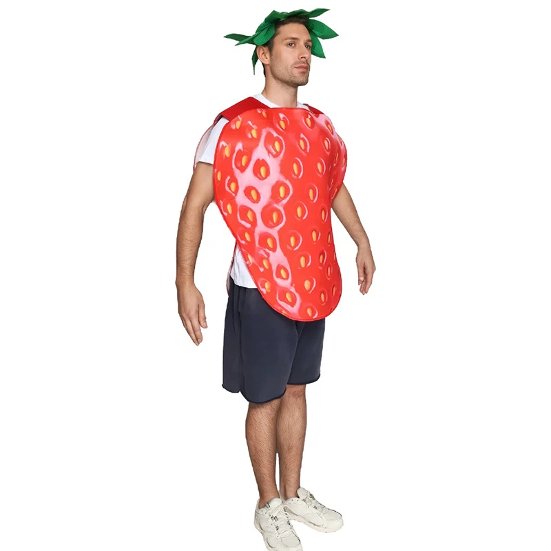Lustiges Frucht-Karneval-Halloween-Kostüm für Erwachsene, Frauen bekommen ein echtes Erdbeer-Kostüm. – Detail 4