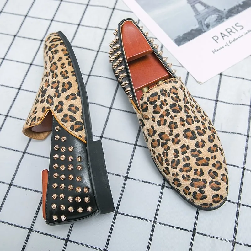 

leopard suede man shoes casual business loafers shoes for man wedding party dress office formal shoes man scarpe uomo eleganti