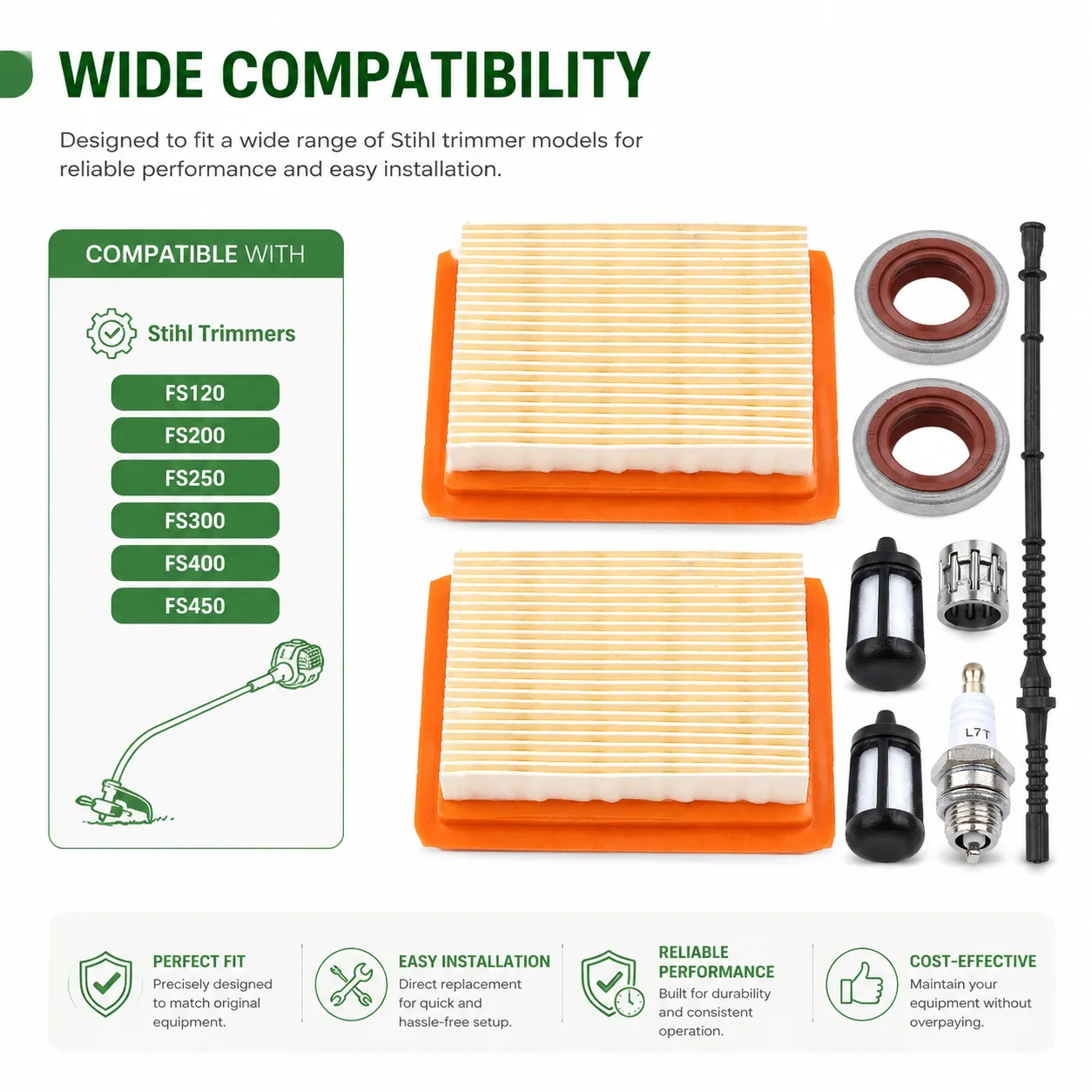 For Stihl FS120-450 Tune Up Kit Air Filter Fuel Filter Fuel Line Spark Plug Replacement Parts OEM 4134 141 0300 4128 358 0800
