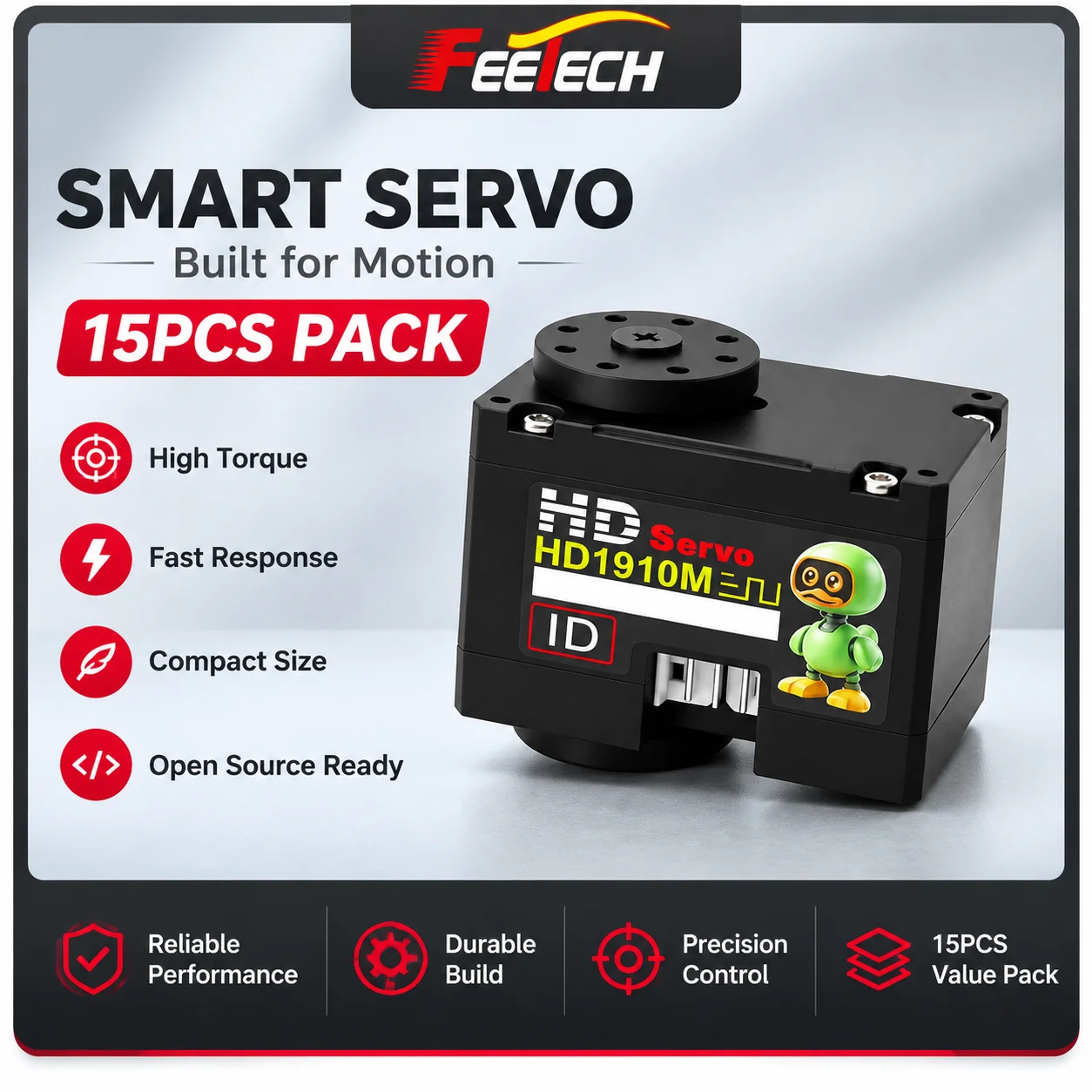 Feetech HD1910 12KG TTL Bus Servo, Magnetic Encoding AI Smart 360° Coreless Motor  Metal Gear, Constant Torque, Dual-Axis, 15PCS