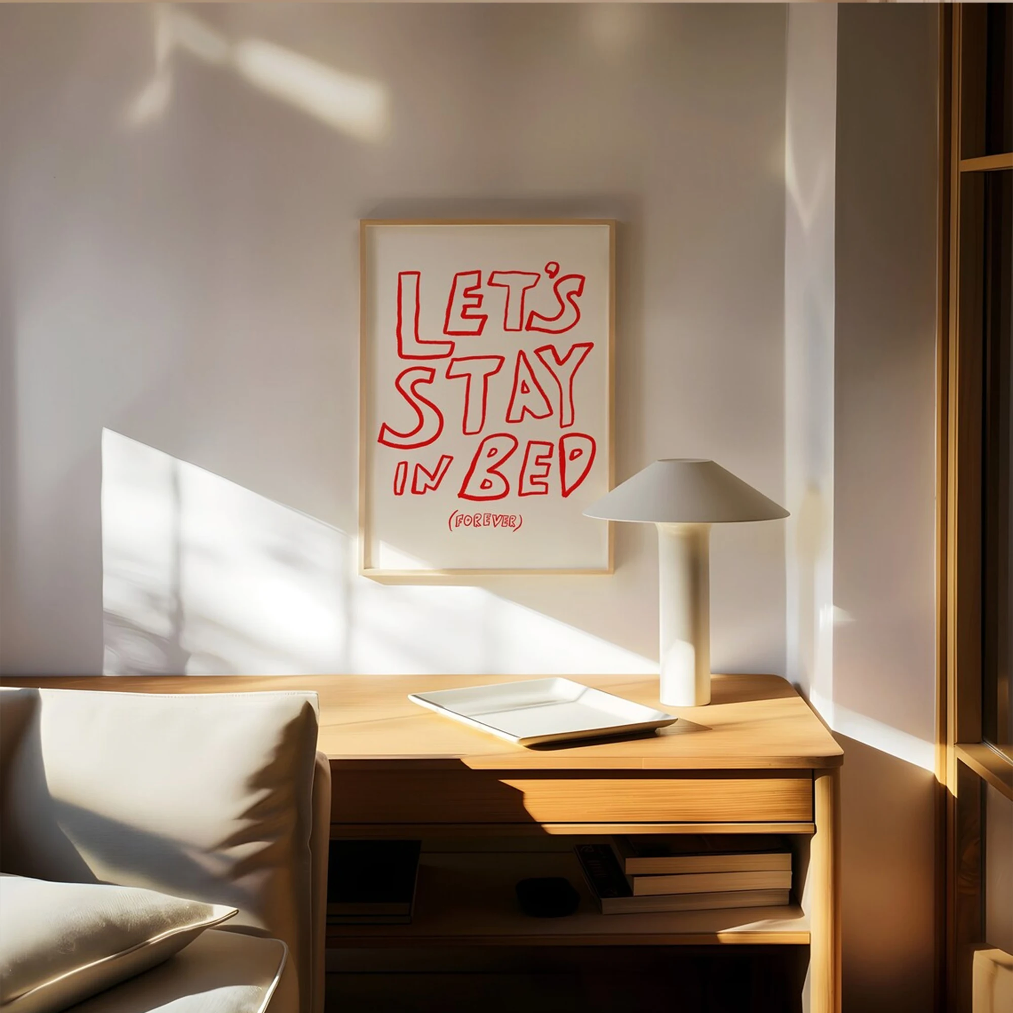 Modern Let's Stay In Bed Forever Quote Wall Art Print Canvas Painting Poster Picture For Bedroom,Living Room Home Decor