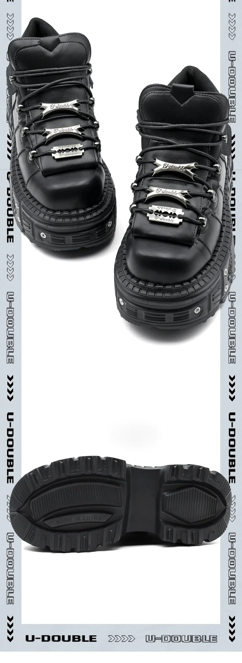 2026 Neue Punk-Style Damenschuhe Schnürschuhe mit 6 cm Absatzhöhe Plateauschuhe Damen Gothic Knöchelstiefel Rock-Stiefel mit Metallverzierung Damen-Sneaker – Detail 3