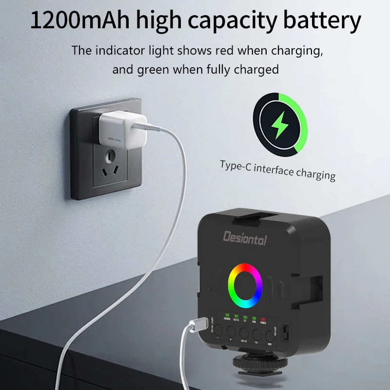 Desiontal W70 RGB LED الفيديو ملء ضوء 1200mAh التصوير مصباح 3000-9000k استوديو صغير ضوء الصورة ضوء صغير ل Tiktok يوتيوب