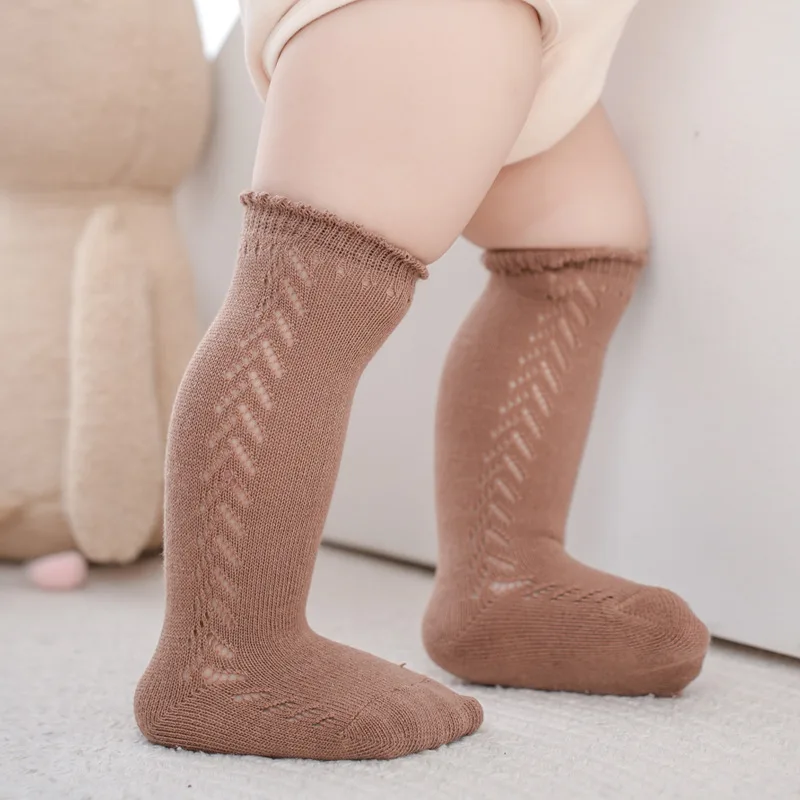 New Children\'s Socks For Boys Girls Knitted Cotton Long Sock Knee High Toddlers Stockings Summer Hollow Out Infant Baby Socken