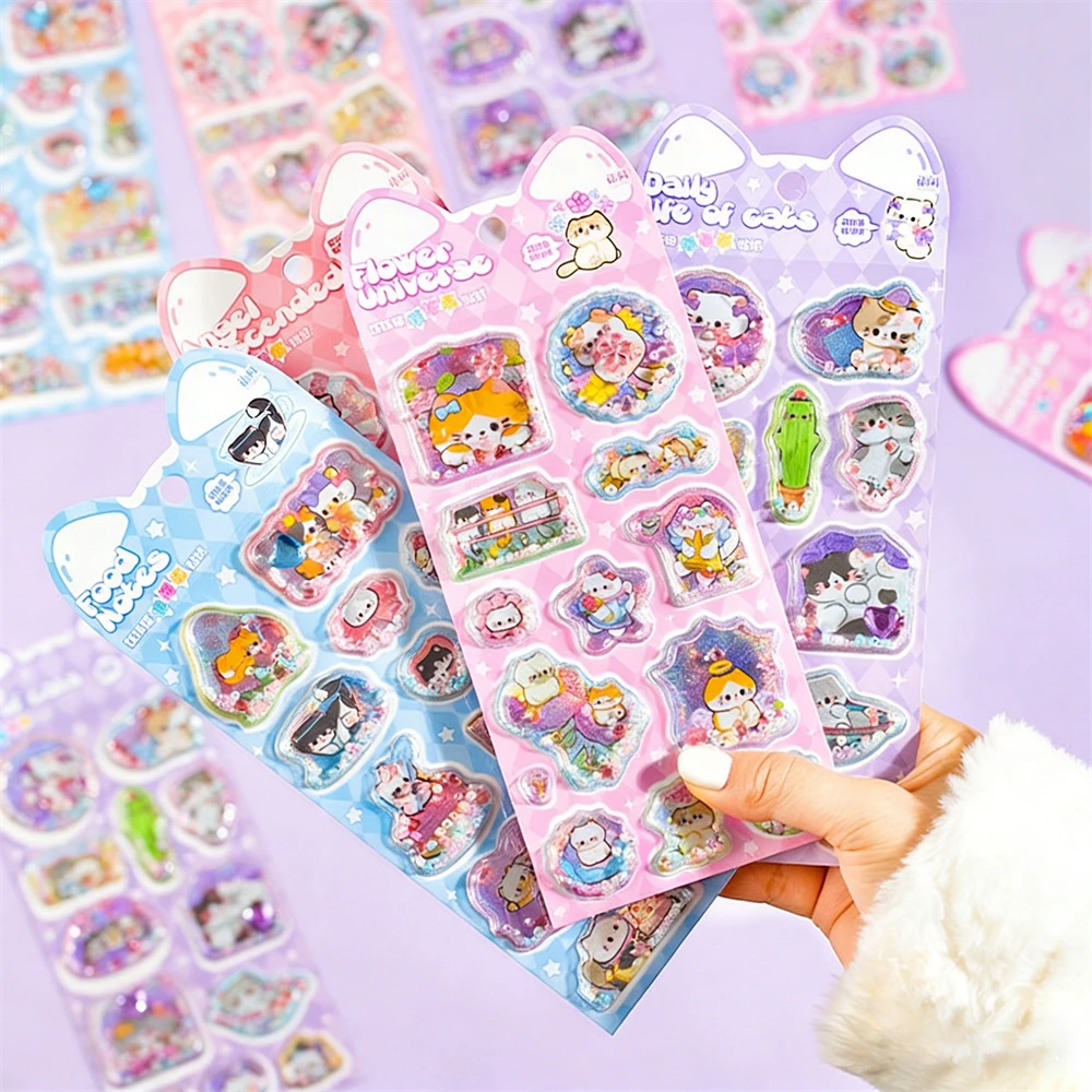 

1 шт./4 шт. Японские 3D-наклейки Kawaii с кристаллами и движущимся песком, милые наклейки для девочек, для самостоятельного украшения чехлов для телефонов и стаканов, подарок для детей на фестиваль