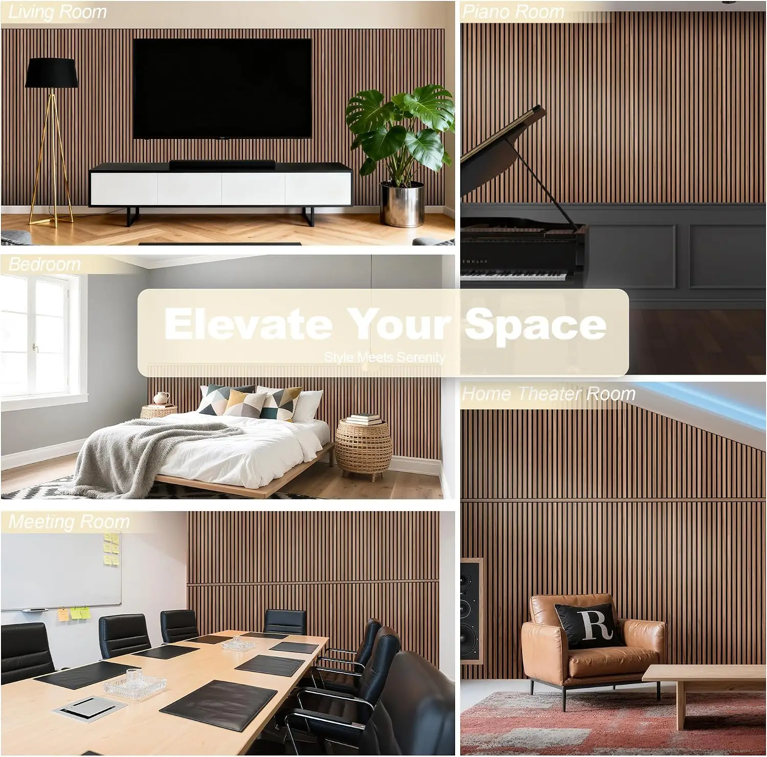 Acoustic Wall Panels, Teak, 10 Pack, 47.2x23.6 in | Self-Adhesive, Peel and Stick, NRC 0.95, Premium Sound, Echo Proof, Slat