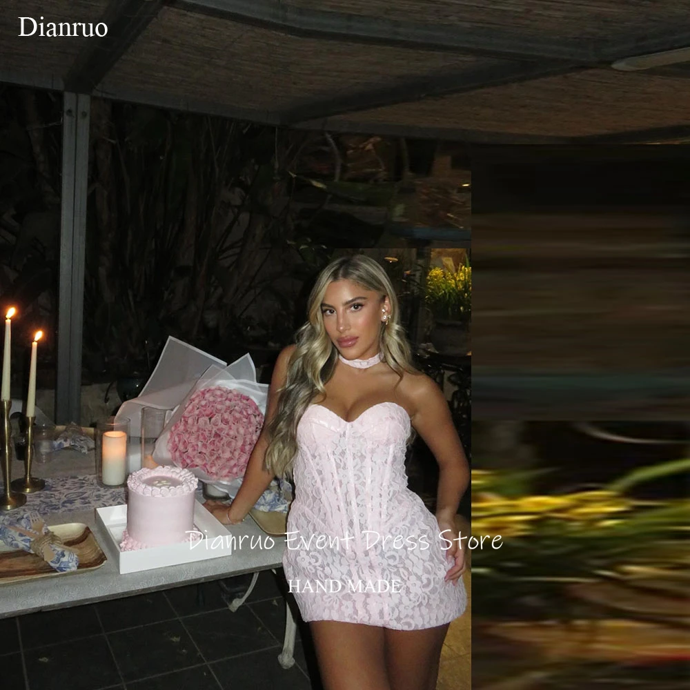 

Dianruo Delicate Floral Lace Prom Dresses Bodycon Mini Homecoming Dresses Sweetheart Sleeveless Robes De Cocktail Customized